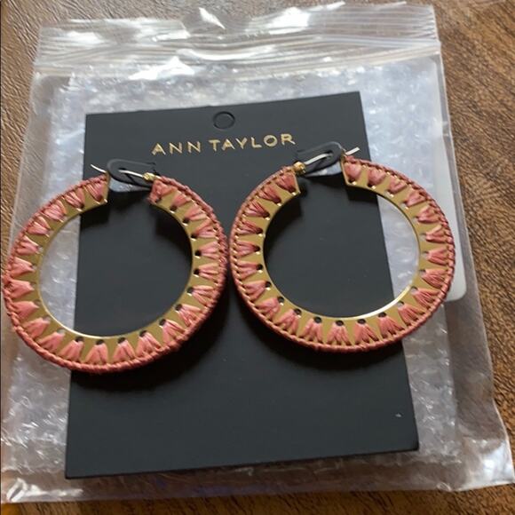 Ann Taylor Juicy watermelon Raffia Wrapped Hoop Earrings - Picture 4 of 4